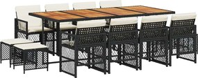 vidaXL Set mobilier de grădină cu perne, 13 piese, negru, poliratan
