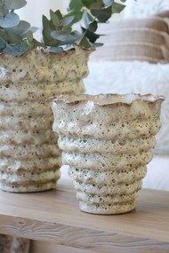 Vază din ceramică crem antichizat cu striații, H21/D21.5 cm