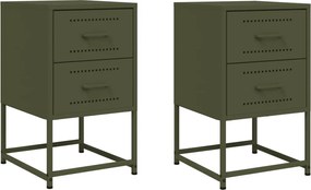 vidaXL Noptiere, 2 buc., verde olive, 36x39x60,5 cm, oțel