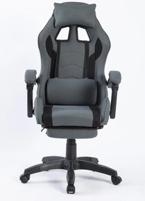 Scaun gaming, masaj în perna lombară, suport picioare, textil, Gri