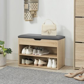 Suport pantofi cu capac rabatabil si scaun tapitat 60 x 30 x 44 cm aspect lemn