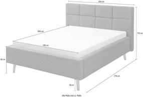 Cadru pat 140x200 cm, pe picioare înalte din lemn, material țesătură, culoare maroniu