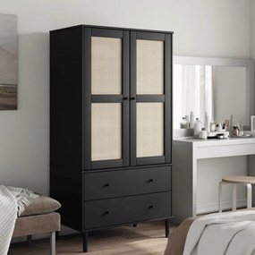 358036 vidaXL Șifonier SENJA, aspect ratan negru, 90x55x175cm, lemn masiv pin