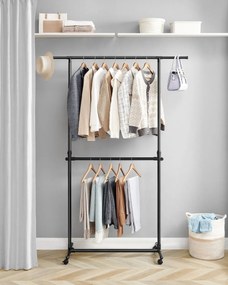 Suport pentru haine în două trepte JASON, 101-165x49x113-180cm, negru SongmicsHome