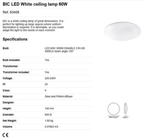Lustra LED dimabila aplicata 60cm BIC 60W 63408