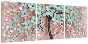 Tablou - Flori albastre în pastel (cu ceas) (90x30 cm)