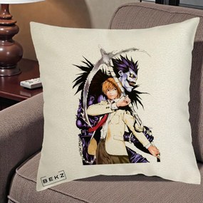 Perna Personalizata Death Note Light si Ryuk Duo, 40x40 cm, Ecru, Husa Detasabila, Perna Inclusa, BEKZ®
