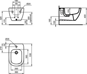 Bideu suspendat Ideal Standard Tesi, negru mat - T3552V3