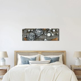 Tablou - decorațiuni argintii de Crăciun (cu ceas) (90x30 cm)