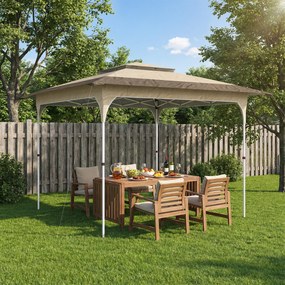 Outsunny Cort pliant 3,5x3,5 m Pop-up cu înălțime reglabilă pe 3 niveluri Acoperiș dublu Închidere centrală și husă UPF50+ Kaki | Aosom Romania