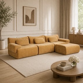 VELORA – Canapea Modulară din Chenille Premium, din spumă de înaltă densitate, L-Shape, 3 perne, Ultra Confort & Design Reconfigurabil, Galben
