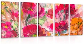 Tablou 5-piese natura moartă florală pictată