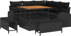 vidaXL Set de canapele pentru grădină cu pernă 8 pcs Negru poliratan