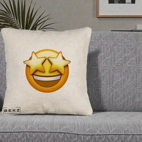 Perna Decorativa Emoji Ochi Stele, 40x40 cm, Bej Canapea, Husa Detasabila, Perna Inclusa, BEKZ®