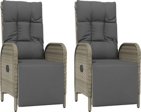 vidaXL Scaune rabatabile de exterior, cu perne, 2 buc, gri, poliratan