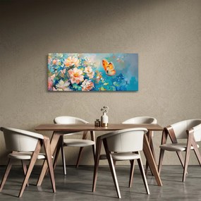 Tablou - Fluture și flori, pictură în ulei II. (120x50 cm)