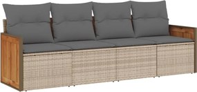 vidaXL Set canapele de grădină, 4 piese, cu perne, bej, poliratan