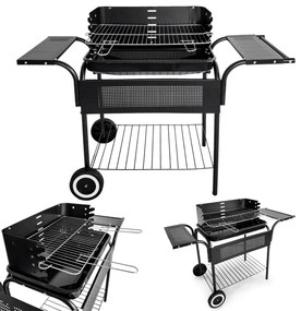 Görgős faszenes kerti grill állítható rácsmagassággal
