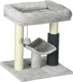 PawHut Ansamblu de Zgâriat cu Pătuț, Platformă, Perie și Stâlp din Sisal, 40x40x48 cm, Gri | Aosom Romania