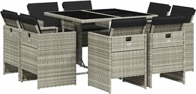 vidaXL Set mobilier grădină cu perne, 9 piese, gri deschis, poliratan
