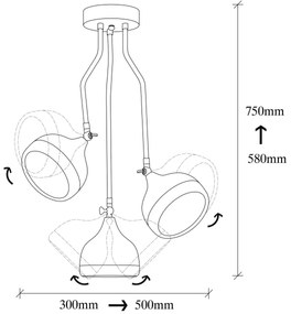 Lustră pe tijă YILDO, 3xE27/40W/230V, negru/cupru
