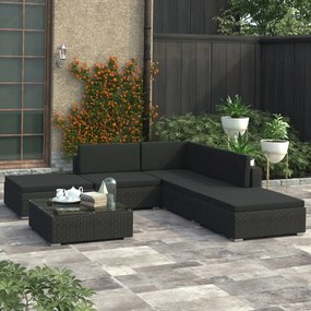46746 vidaXL Set mobilier de grădină cu perne, 6 piese, negru, poliratan
