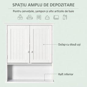 kleankin Dulap de Baie Suspendat cu Dulăpior, 2 Uși cu Închidere Magnetică și Raft Deschis, 60x20x70.5 cm, Alb | Aosom Romania