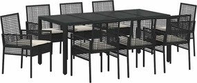 vidaXL Set de masă pentru grădină 9 pcs Negru poliratan