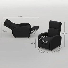 HOMCOM Fotoliu Relax Rabatabil Manual 160° cu Suport pentru Picioare, Fotoliu Ergonomic Tapițat cu Aspect de In pentru Dormitor, Birou, Living și Sufragerie, Negru | Aosom Romania