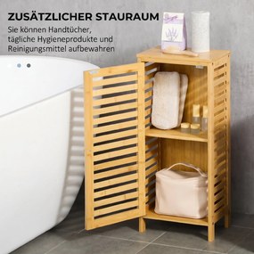 Kleankin Dulap pentru Baie din Bambus, Spațiu de Depozitare Pardoseală cu Raft Reglabil, Design Natural | Aosom Romania