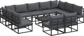 vidaXL Set de canapele pentru grădină cu pernă 12 pcs Negru Aluminiu