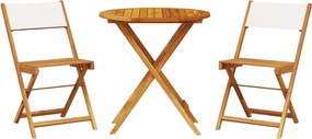 vidaXL Set mobilier bistro, 3 piese, textil alb crem/lemn masiv