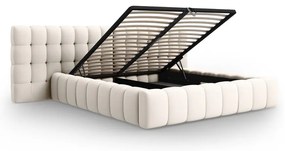Pat matrimonial crem tapițat cu spațiu de depozitare cu somieră 200x200 cm Mamaia – Micadoni Home