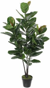 Planta artificiala Ficus Elastica, Arbore de cauciuc Azay Design, din poliester verde, cu detalii realiste, in ghiveci negru, pentru interior, inaltime 130cm