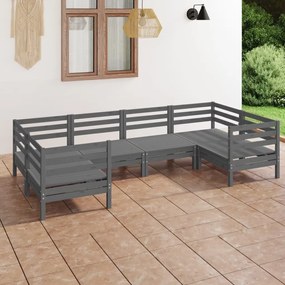 3083516 vidaXL Set mobilier relexare de grădină, 6 piese, gri, lemn masiv pin