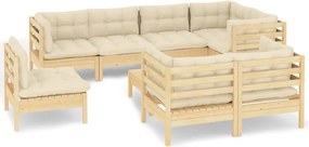 vidaXL Set mobilier grădină cu perne crem, 9 piese, lemn masiv de pin