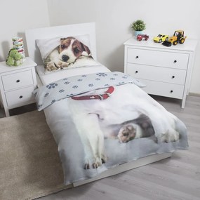 Lenjerie de pat pentru copii gri din bumbac pentru pat de o persoană 140x200 cm Dog – Jerry Fabrics