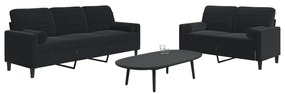 vidaXL Set de canapele cu perne/rulouri, 2 piese, negru, catifea