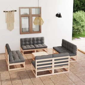3076324 vidaXL Set mobilier de grădină cu perne, 9 piese, lemn masiv de pin