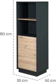 Bibliotecă pentru copii gri antracit/natural cu aspect de lemn de stejar 55x150 cm Lenn – Roba