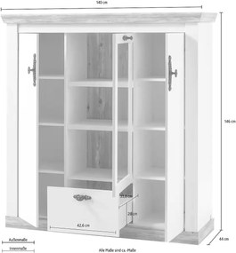 Vitrină ~Barcelona~ cu aspect modern, culoare alb murdar-sonoma, mânere negre, 140 cm lungime