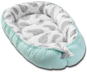 RESIGILAT Cosulet bebelus pentru dormit Kidizi Baby Nest Cocoon 90x50 cm Mint Feathers