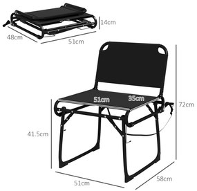 Outsunny Set de 2 Scaune Pliante Multifuncționale, Scaun de Camping, Cadru Metalic și Țesătură Oxford, 51x58x72 cm, Negru | Aosom Romania