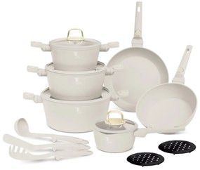 Set oale si tigai cu capace 15 piese Sahara Collection Berlinger Haus BH 8081, crem, antiaderente, curatare usoara, inductie, design elegant, premium