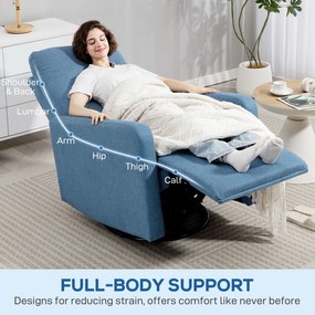 HOMCOM Fotoliu Relaxant Reclinabil Manual la 135°, Rotativ la 360° cu Funcție de Balans, Albastru | Aosom Romania