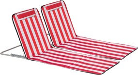 Outsunny Set 2 Șezlonguri de Plajă cu Spătar Reglabil în 5 Poziții, Tetieră și Geantă de Transport, 124x53x45 cm, Roșu | Aosom Romania