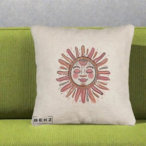 Perna Decorativa Soare Roz Tribal, 40x40 cm, Bej Canapea, Husa Detasabila, Perna Inclusa, BEKZ®