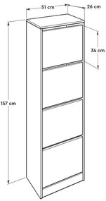 Pantofar Adore Tall, 4 compartimente, 16 perechi, 51 x 157 x 26 cm