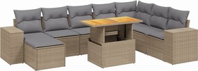 vidaXL Set canapele de grădină, 9 piese, cu perne, bej, poliratan