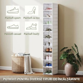 HOMCOM Pantofar Pliabil Slim, Modular, cu 10 Cutii pentru Pantofi, Economisire Spațiu, Fără Montaj, Alb | Aosom Romania